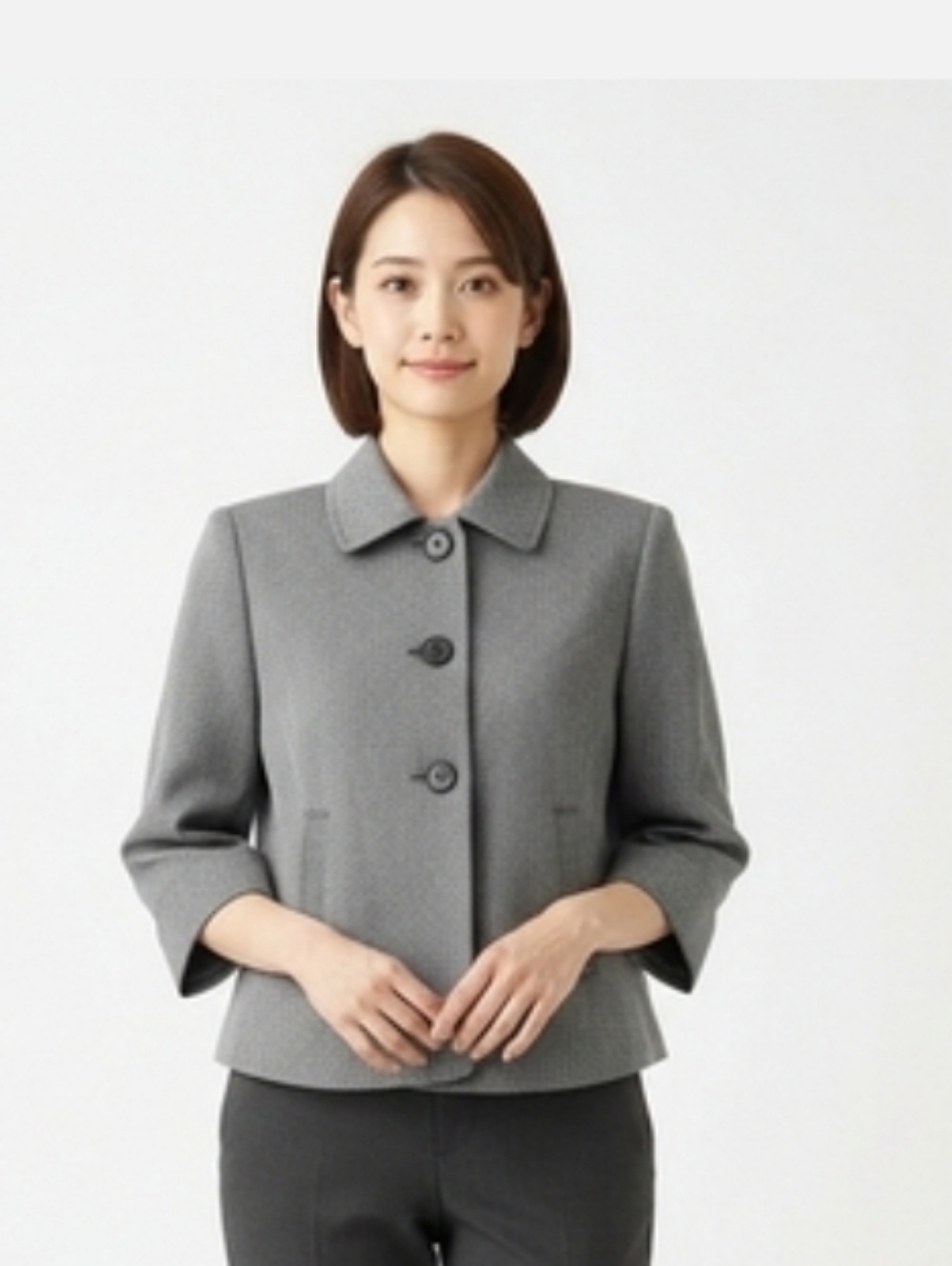 Jade Gray Textured Button Front Jacket Size 10P With 3/4 Sleeve